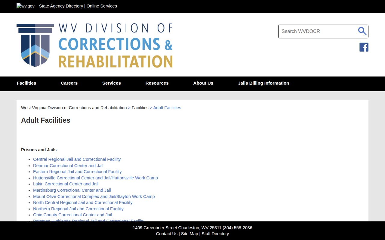 Tygart Valley Regional Jail release records in the WVDCR adult facilities directory